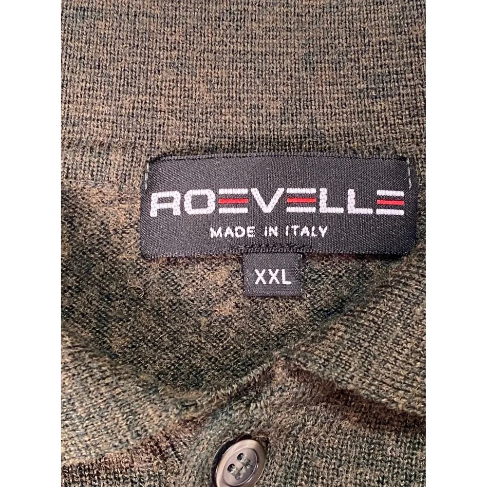 Roeville Mens XXL Olive Green Long Sleeve Polo Sweater Made in Italy‎ Knit Top